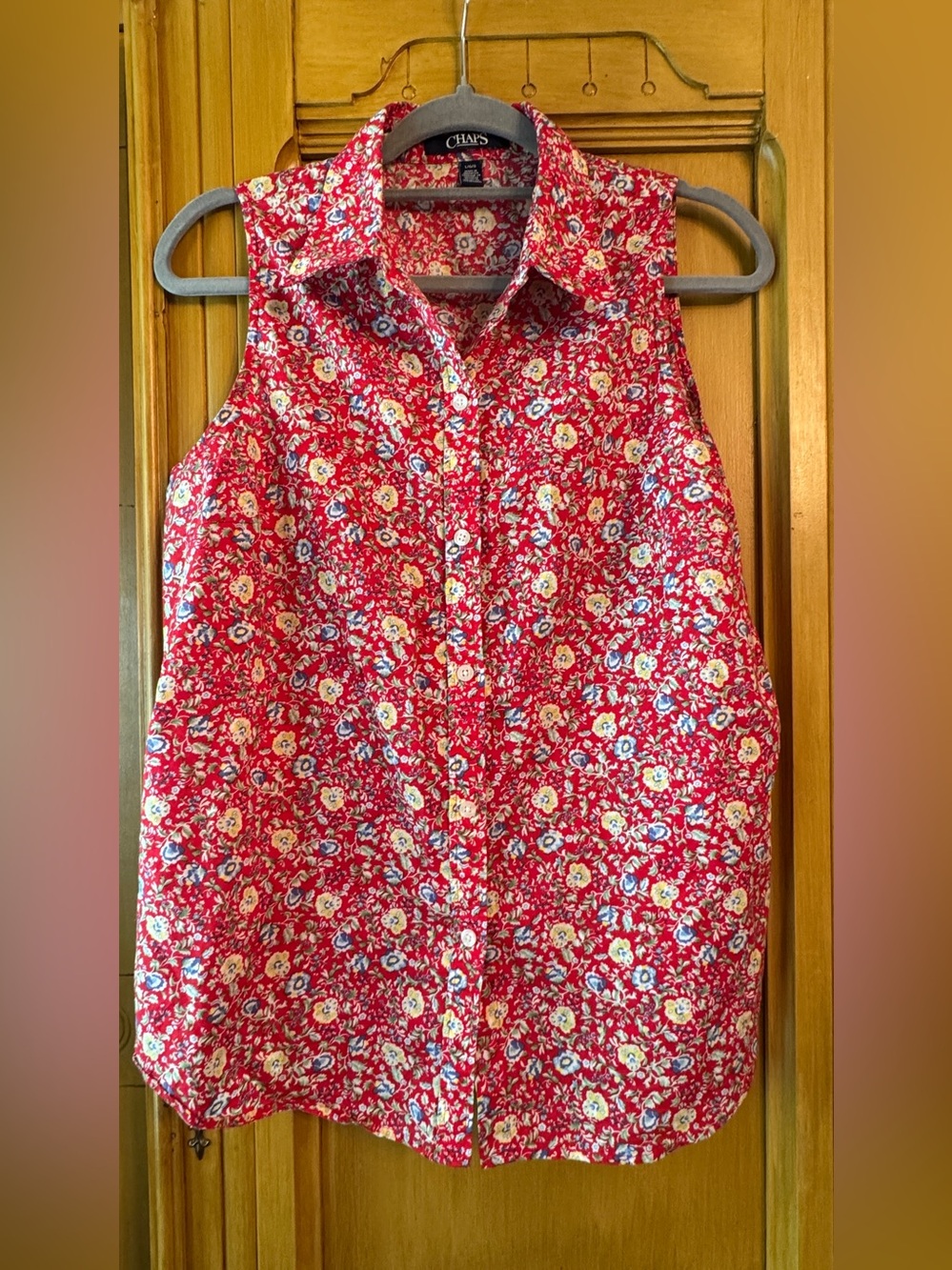Chap’s Women’s Large Cotton Multicolor Floral Sleeveless ButtonUp Top Shirt EUC